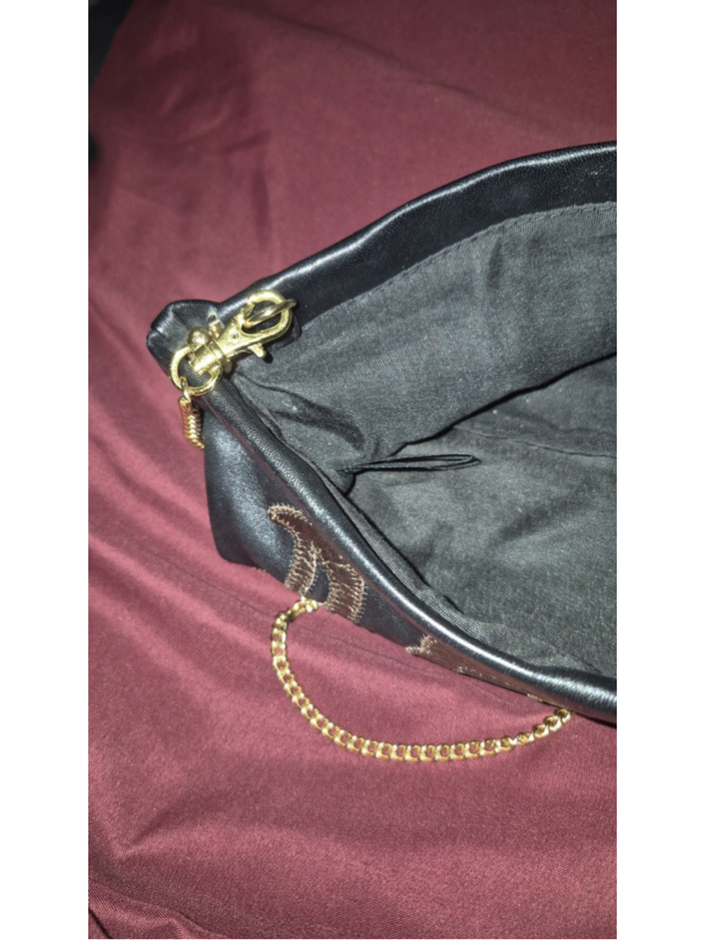 Great American Leatherworks Black & Bronze Floral Leather Clutch removable chain - Picture 6 of 8